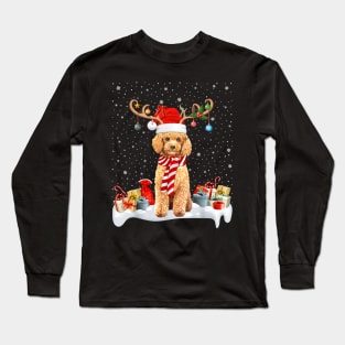 Xmas Lighting Reindeer Santa Hat Toy Poodle Christmas Long Sleeve T-Shirt